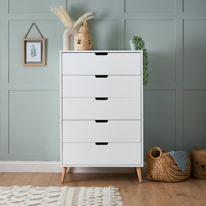 Obaby Maya Tall Boy Chest of Drawers White Front In Room