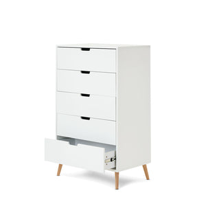 Obaby Maya Tall Boy Chest of Drawers White Draw Open