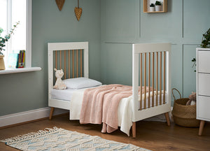 Obaby Maya 3 Piece Room Set - White Cot Open Sides In Room